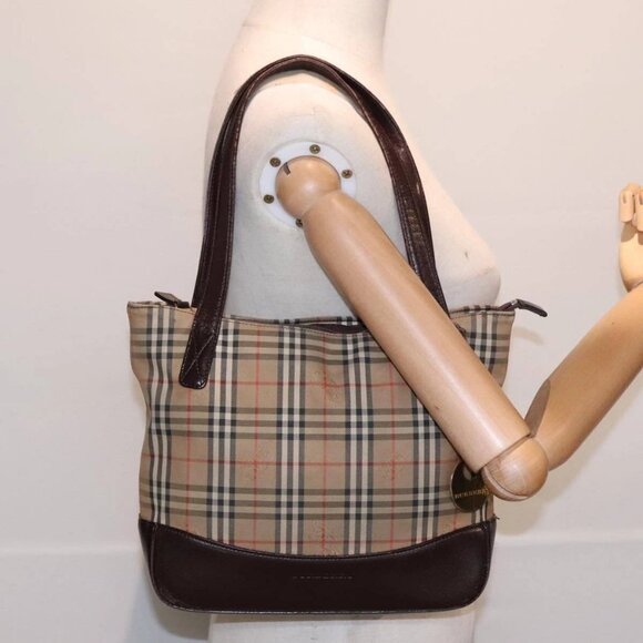 BURBERRY Nova Check Tote Bag Canvas Beige Auth 91273 - Picture 3 of 16